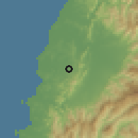 Shaded relief of the 59 km around Batac, drawn from the GMTED2010 grid