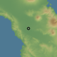 Shaded relief of the 60 km around Bato, drawn from the GMTED2010 grid