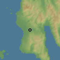 Shaded relief of the 60 km around Bato, drawn from the GMTED2010 grid