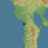 Shaded relief of the 60 km around Batobato, drawn from the GMTED2010 grid