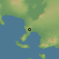 Shaded relief of the 59 km around Bauan, drawn from the GMTED2010 grid