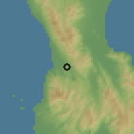 Shaded relief of the 60 km around Baybay, drawn from the GMTED2010 grid