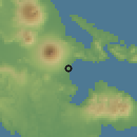 Shaded relief of the 60 km around Bigaa, drawn from the GMTED2010 grid