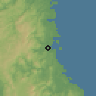 Shaded relief of the 60 km around Borongan, drawn from the GMTED2010 grid
