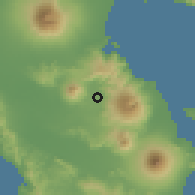 Shaded relief of the 60 km around Buhi, drawn from the GMTED2010 grid