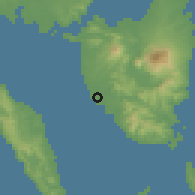Shaded relief of the 60 km around Bulan, drawn from the GMTED2010 grid