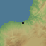 Shaded relief of the 60 km around Buru-un, drawn from the GMTED2010 grid