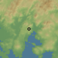 Shaded relief of the 60 km around Buug, drawn from the GMTED2010 grid