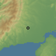 Shaded relief of the 60 km around Alimodian, drawn from the GMTED2010 grid
