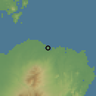 Shaded relief of the 60 km around Cadiz, drawn from the GMTED2010 grid