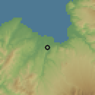 Shaded relief of the 60 km around Cagayan, drawn from the GMTED2010 grid