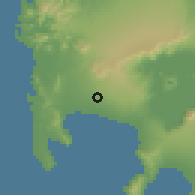 Shaded relief of the 59 km around Calaca, drawn from the GMTED2010 grid