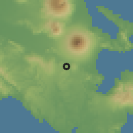 Shaded relief of the 60 km around Camalig, drawn from the GMTED2010 grid
