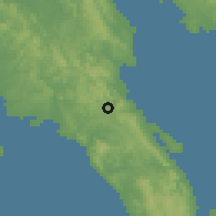 Shaded relief of the 60 km around Cambuga, drawn from the GMTED2010 grid