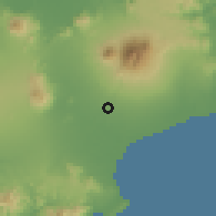 Shaded relief of the 59 km around Candelaria, drawn from the GMTED2010 grid