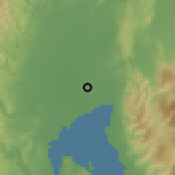 Shaded relief of the 60 km around Canocotan, drawn from the GMTED2010 grid