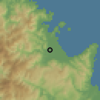 Shaded relief of the 60 km around Cantilan, drawn from the GMTED2010 grid