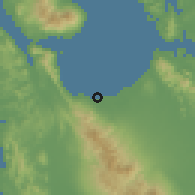 Shaded relief of the 60 km around Capoocan, drawn from the GMTED2010 grid