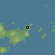 Shaded relief of the 60 km around Capual Island, drawn from the GMTED2010 grid