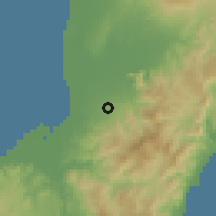 Shaded relief of the 60 km around Carabalan, drawn from the GMTED2010 grid