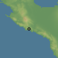 Shaded relief of the 60 km around Caranan, drawn from the GMTED2010 grid