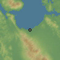Shaded relief of the 60 km around Carigara, drawn from the GMTED2010 grid