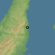 Shaded relief of the 60 km around Carmen, drawn from the GMTED2010 grid