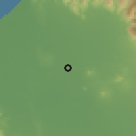 Shaded relief of the 59 km around Carmen, drawn from the GMTED2010 grid
