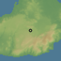 Shaded relief of the 60 km around Carmen, drawn from the GMTED2010 grid