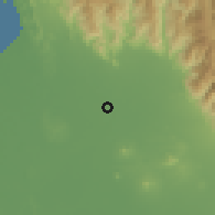 Shaded relief of the 59 km around Carosucan, drawn from the GMTED2010 grid