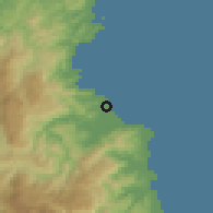 Shaded relief of the 60 km around Cateel, drawn from the GMTED2010 grid