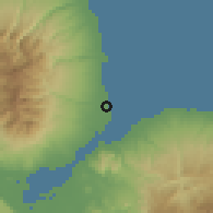 Shaded relief of the 60 km around Clarin, drawn from the GMTED2010 grid