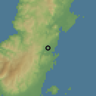 Shaded relief of the 60 km around Curuan, drawn from the GMTED2010 grid