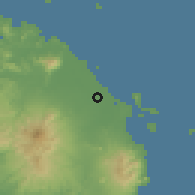Shaded relief of the 59 km around Daet, drawn from the GMTED2010 grid