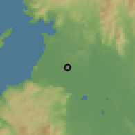 Shaded relief of the 60 km around Dalumangcob, drawn from the GMTED2010 grid