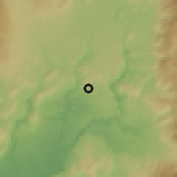 Shaded relief of the 60 km around Damulog, drawn from the GMTED2010 grid