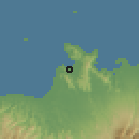 Shaded relief of the 60 km around Dapitan, drawn from the GMTED2010 grid