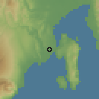 Shaded relief of the 60 km around Davao, drawn from the GMTED2010 grid