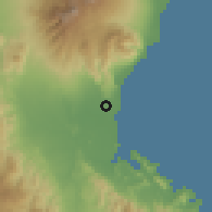 Shaded relief of the 60 km around Digos, drawn from the GMTED2010 grid