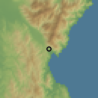 Shaded relief of the 59 km around Dingalan, drawn from the GMTED2010 grid
