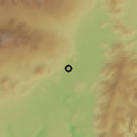 Shaded relief of the 60 km around Dologon, drawn from the GMTED2010 grid
