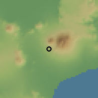 Shaded relief of the 59 km around Dolores, drawn from the GMTED2010 grid