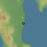 Shaded relief of the 60 km around Dulag, drawn from the GMTED2010 grid