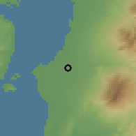 Shaded relief of the 60 km around Dulao, drawn from the GMTED2010 grid
