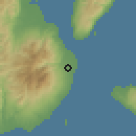Shaded relief of the 60 km around Dumaguete, drawn from the GMTED2010 grid