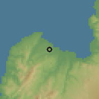 Shaded relief of the 60 km around El Salvador, drawn from the GMTED2010 grid