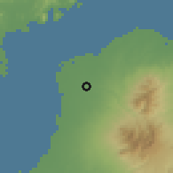 Shaded relief of the 60 km around Eustaquio Lopez, drawn from the GMTED2010 grid