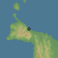 Shaded relief of the 60 km around Gibon, drawn from the GMTED2010 grid