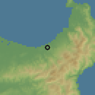 Shaded relief of the 59 km around Gonzaga, drawn from the GMTED2010 grid