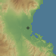 Shaded relief of the 60 km around Guihing, drawn from the GMTED2010 grid